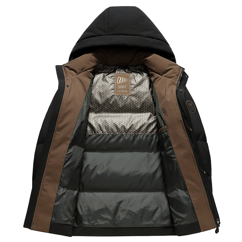 Geacă de puf cu glugă pentru bărbați - puf de rață, 550 de volum de puf, umplutură 100–150 g, protecție la frig -5°C până la 0°C