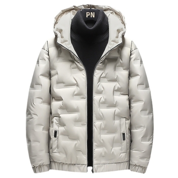 Ανδρικό μπουφάν με γέμισμα από βαμβάκι και κουκούλα, μονόχρωμο, φερμουάρ εμπρός, χοντρό για τον χειμώνα, χαλαρή γραμμή, εξωτερικό ύφασμα πολυεστέρα