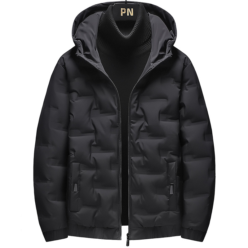 Vyriski medvilninė striukė su gobtuvu, vienos spalvos, užtrauktukas, storas žieminis paltas, laisvas kirpimas, išorinis poliesteris