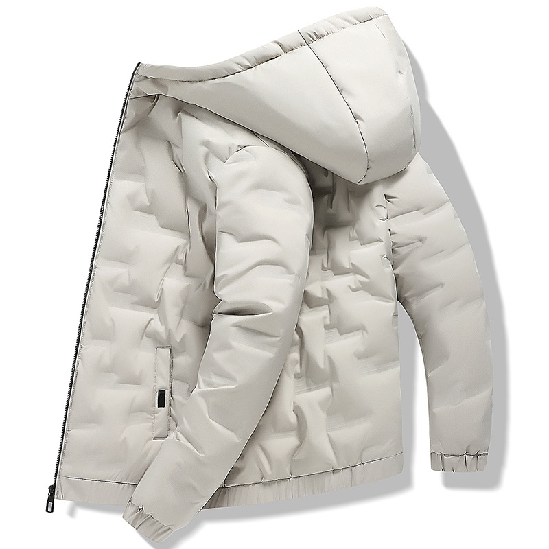 Vyriski medvilninė striukė su gobtuvu, vienos spalvos, užtrauktukas, storas žieminis paltas, laisvas kirpimas, išorinis poliesteris