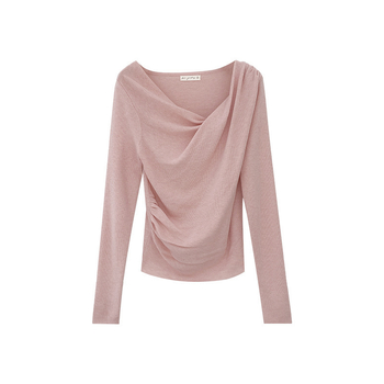 Дамски плетен пуловер с дълъг ръкав и swing яка — полиестерна тъкан, акрил 80–90%, еластан, солиден модел, кройка straight, есен 2024, корейски повседневен стил