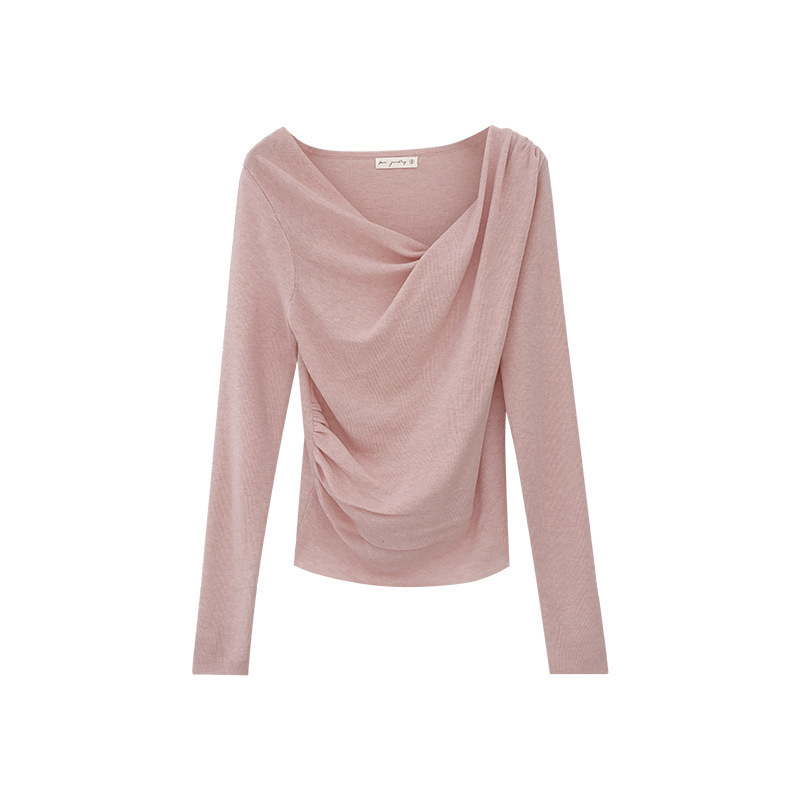 Pulover tricotat damă cu guler swing, mâneci lungi, amestec poliester/acril/spandex, model solid, croială dreaptă, toamnă 2024, stil casual coreean