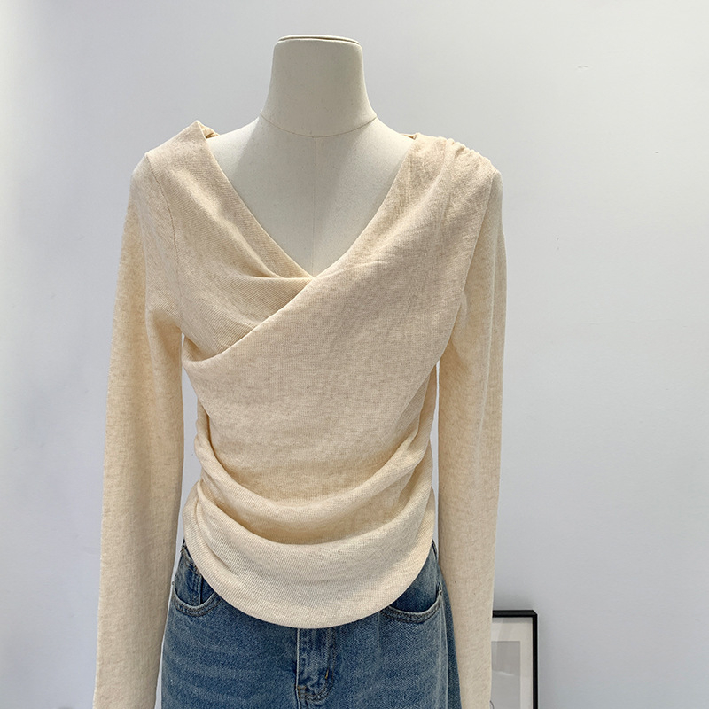 Pulover tricotat damă cu guler swing, mâneci lungi, amestec poliester/acril/spandex, model solid, croială dreaptă, toamnă 2024, stil casual coreean