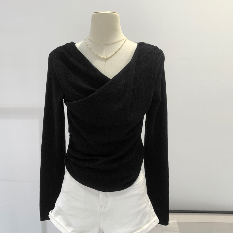 Pulover tricotat damă cu guler swing, mâneci lungi, amestec poliester/acril/spandex, model solid, croială dreaptă, toamnă 2024, stil casual coreean