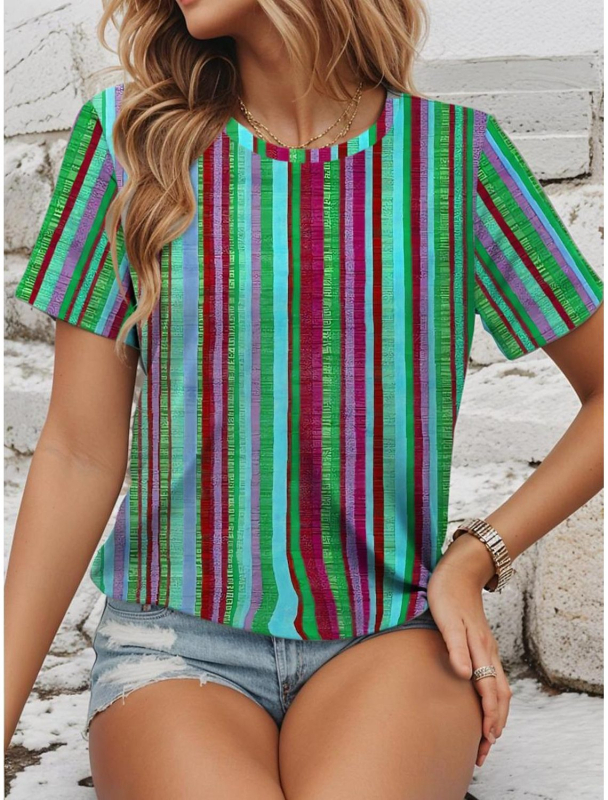 Ženski T‑majica s floralnim uzorkom, 3D digitalni otisak, milk silk tkanina s smjesom poliestera, kratki rukavi, okrugli izrez, pulover stil