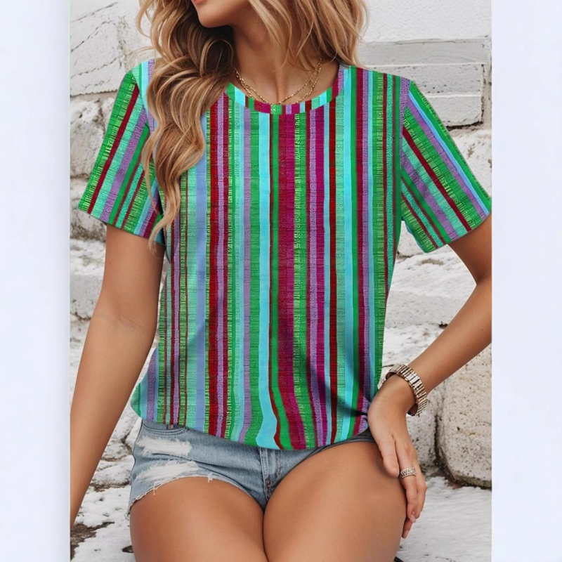 Ženski T‑majica s floralnim uzorkom, 3D digitalni otisak, milk silk tkanina s smjesom poliestera, kratki rukavi, okrugli izrez, pulover stil