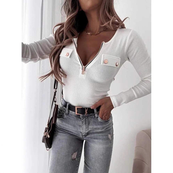 Полиестерена тениска с прилепнал силует, висока яка, дълги ръкави и метален цип