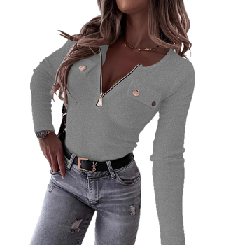 Полиестерена тениска с прилепнал силует, висока яка, дълги ръкави и метален цип