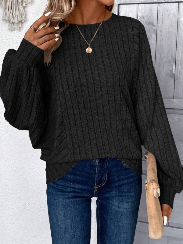 Дамска блуза с лантерн ръкав и кръгло деколте – дълъг ръкав, полиестер, 95%+ полиестер, спандекс, пролет 2025