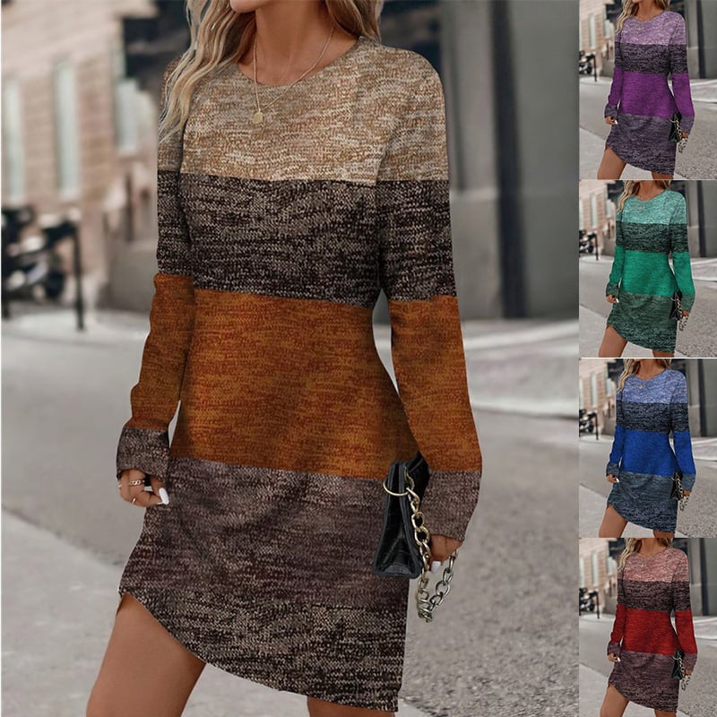 Rochie din poliester cu mâneci lungi, guler rotund, model 3D, croială A-line, lungime midi.