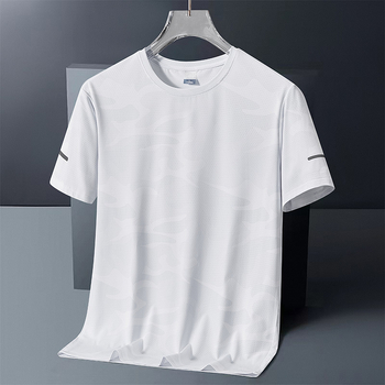 Μπλουζάκι T‑shirt από Ice Silk, κοντό μανίκι, λαιμόκοψη crewneck, γρήγορο στέγνωμα και διαπνοή, για καλοκαίρι εξωτερικές δραστηριότητες (αναρρίχηση, ορειβασία, πεζοπορία)