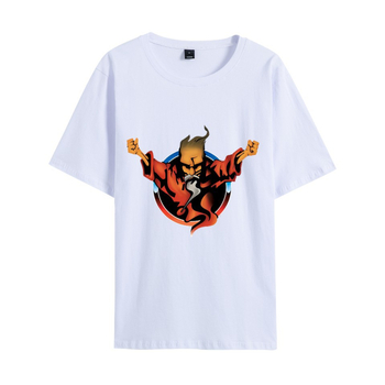 Ανδρικό βαμβακερό T-shirt με εκτύπωση anime καρτούν, στρογγυλός λαιμός, κοντά μανίκια, χαλαρή εφαρμογή