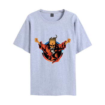 Ανδρικό βαμβακερό T-shirt με εκτύπωση anime καρτούν, στρογγυλός λαιμός, κοντά μανίκια, χαλαρή εφαρμογή