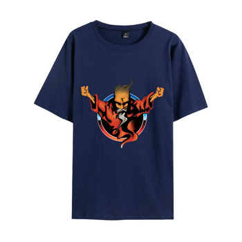 Ανδρικό βαμβακερό T-shirt με εκτύπωση anime καρτούν, στρογγυλός λαιμός, κοντά μανίκια, χαλαρή εφαρμογή