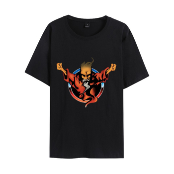 Ανδρικό βαμβακερό T-shirt με εκτύπωση anime καρτούν, στρογγυλός λαιμός, κοντά μανίκια, χαλαρή εφαρμογή