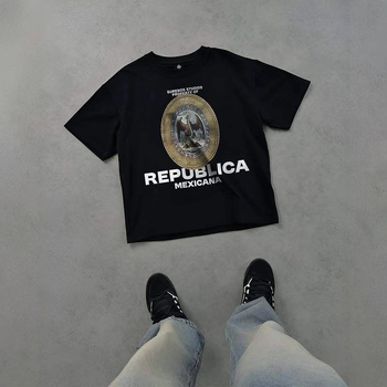 Μπλούζα T-shirt με εκτύπωση κειμένου, βαμβάκι-πολυεστέρας, κοντά μανίκια, στρογγυλός λαιμός