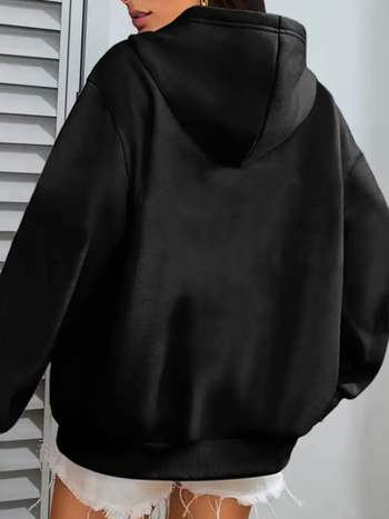 Hanorac damă HOOK ON YOU cu imprimeu Make 1984 Fiction Again, imprimeu, guler polo, pulover, mâneci lungi