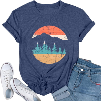 Ženski pamučni T-shirt za planinarenje, print, okrugli izrez, kratki rukav, 80–90% pamuka