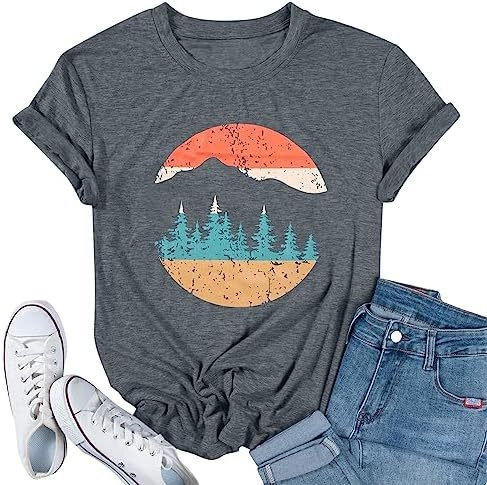 Ženski pamučni T-shirt za planinarenje, print, okrugli izrez, kratki rukav, 80–90% pamuka