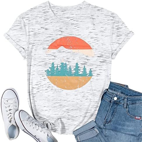 Ženski pamučni T-shirt za planinarenje, print, okrugli izrez, kratki rukav, 80–90% pamuka