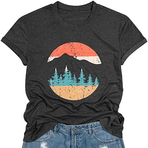 Ženski pamučni T-shirt za planinarenje, print, okrugli izrez, kratki rukav, 80–90% pamuka