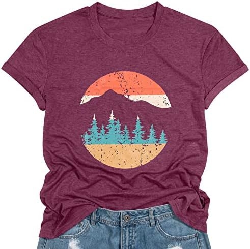 Ženski pamučni T-shirt za planinarenje, print, okrugli izrez, kratki rukav, 80–90% pamuka