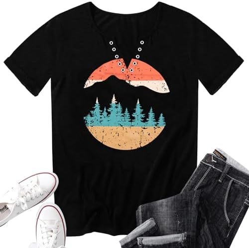Ženski pamučni T-shirt za planinarenje, print, okrugli izrez, kratki rukav, 80–90% pamuka