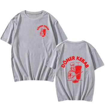 Doner & Kebab Καρτούν Εκτύπωση T‑Shirt, Κοντό Μανίκι, Στρογγυλή Λαιμόκοψη, Χαλαρή Γραμμή, Milk Silk & Πολυεστέρας