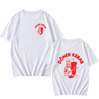 Doner & Kebab Καρτούν Εκτύπωση T‑Shirt, Κοντό Μανίκι, Στρογγυλή Λαιμόκοψη, Χαλαρή Γραμμή, Milk Silk & Πολυεστέρας