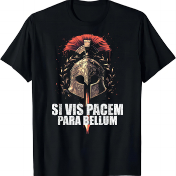 Μπλούζα με εκτύπωση Si Vis Pacem Para Bellum, βαμβάκι 71–80%, στρογγυλή λαιμόκοψη, κοντά μανίκια, αστικός street hip-hop στυλ για τέσσερις εποχές
