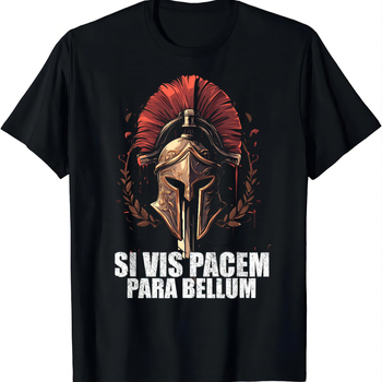 Μπλούζα με εκτύπωση Si Vis Pacem Para Bellum, βαμβάκι 71–80%, στρογγυλή λαιμόκοψη, κοντά μανίκια, αστικός street hip-hop στυλ για τέσσερις εποχές