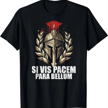 Μπλούζα με εκτύπωση Si Vis Pacem Para Bellum, βαμβάκι 71–80%, στρογγυλή λαιμόκοψη, κοντά μανίκια, αστικός street hip-hop στυλ για τέσσερις εποχές