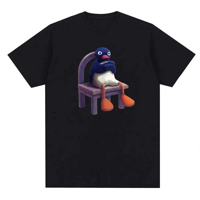 Tricou cu imprimeu pinguin din bumbac, unisex, mâneci scurte, respirabil, 180–250 g/m², 71–80% bumbac, vară 2024