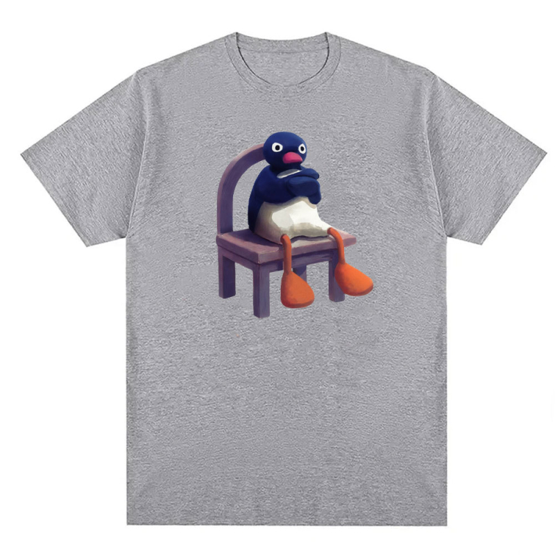 Tricou cu imprimeu pinguin din bumbac, unisex, mâneci scurte, respirabil, 180–250 g/m², 71–80% bumbac, vară 2024