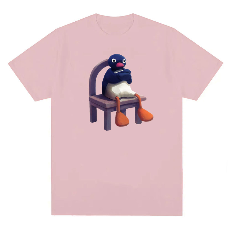 Tricou cu imprimeu pinguin din bumbac, unisex, mâneci scurte, respirabil, 180–250 g/m², 71–80% bumbac, vară 2024