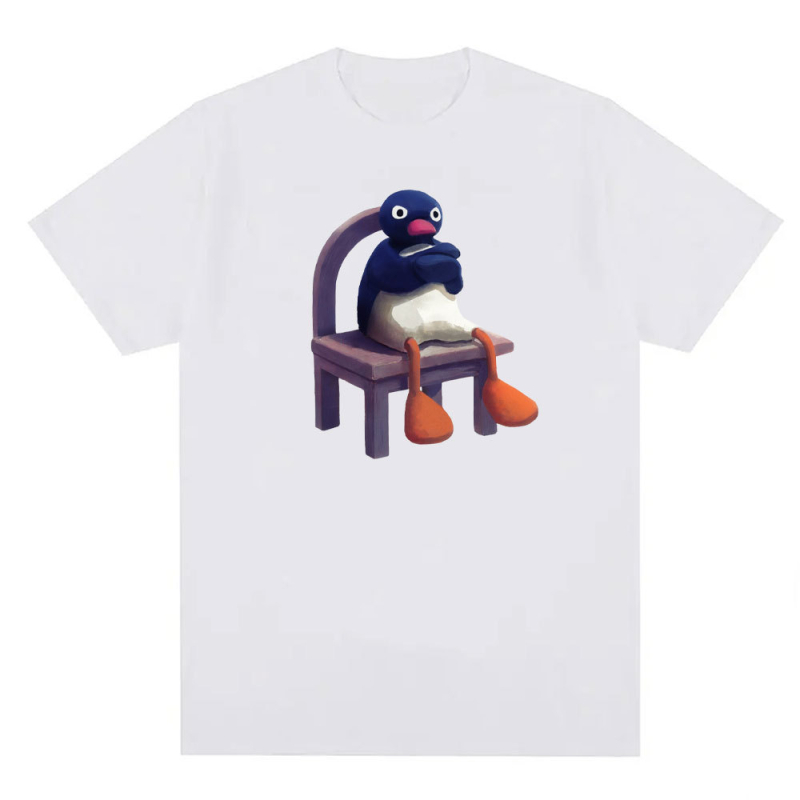Tricou cu imprimeu pinguin din bumbac, unisex, mâneci scurte, respirabil, 180–250 g/m², 71–80% bumbac, vară 2024