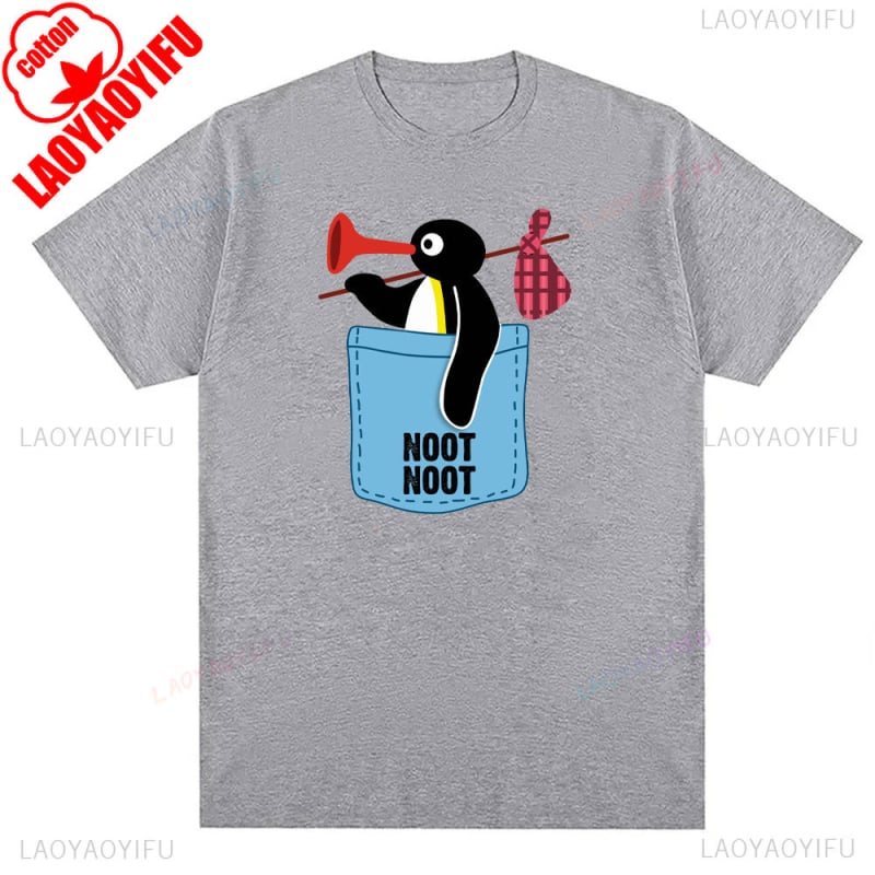 Tricou cu imprimeu pinguin din bumbac, unisex, mâneci scurte, respirabil, 180–250 g/m², 71–80% bumbac, vară 2024