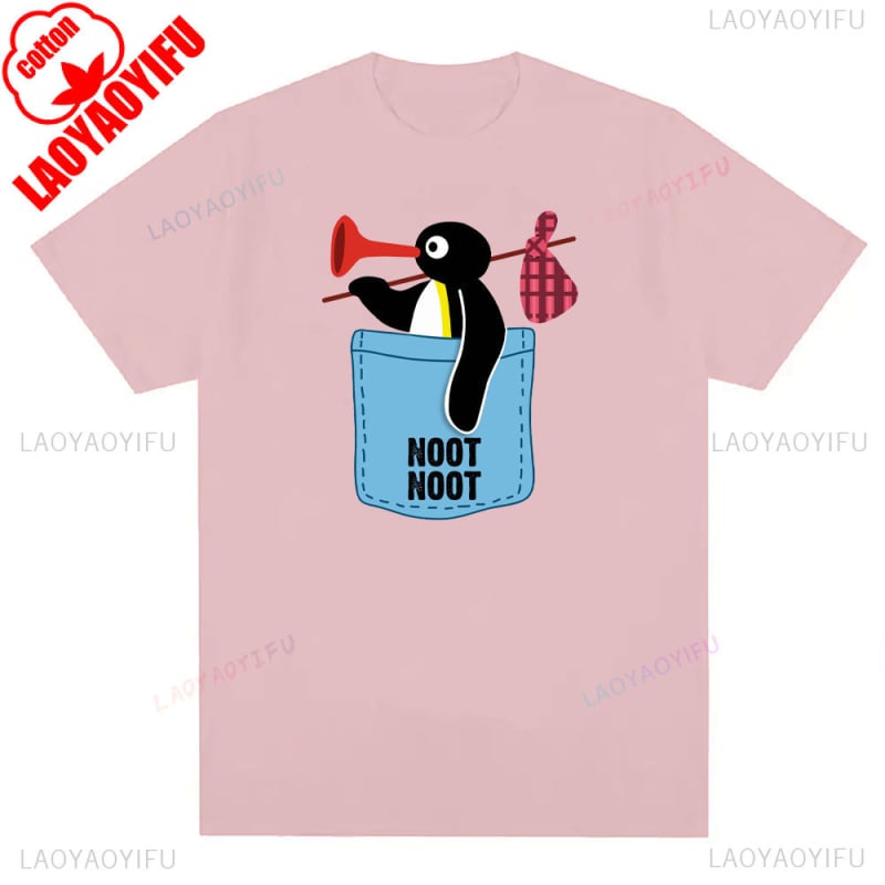 Tricou cu imprimeu pinguin din bumbac, unisex, mâneci scurte, respirabil, 180–250 g/m², 71–80% bumbac, vară 2024