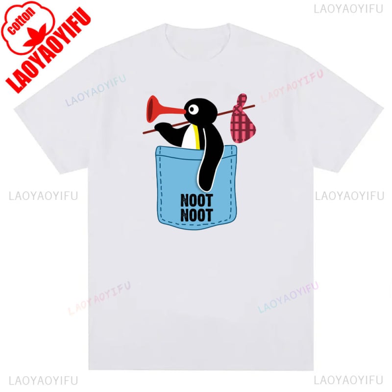 Tricou cu imprimeu pinguin din bumbac, unisex, mâneci scurte, respirabil, 180–250 g/m², 71–80% bumbac, vară 2024