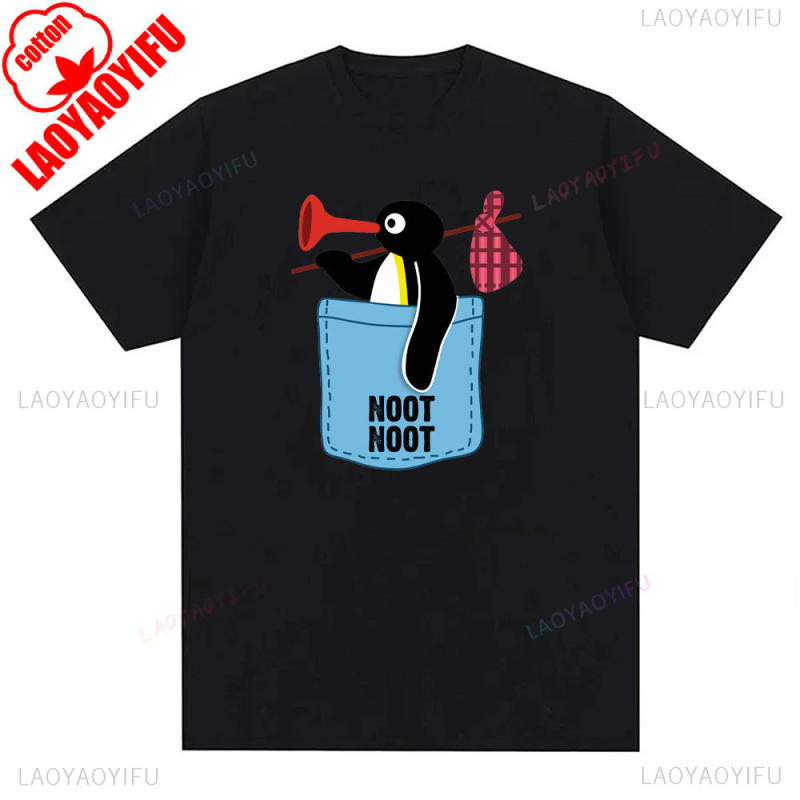 Tricou cu imprimeu pinguin din bumbac, unisex, mâneci scurte, respirabil, 180–250 g/m², 71–80% bumbac, vară 2024