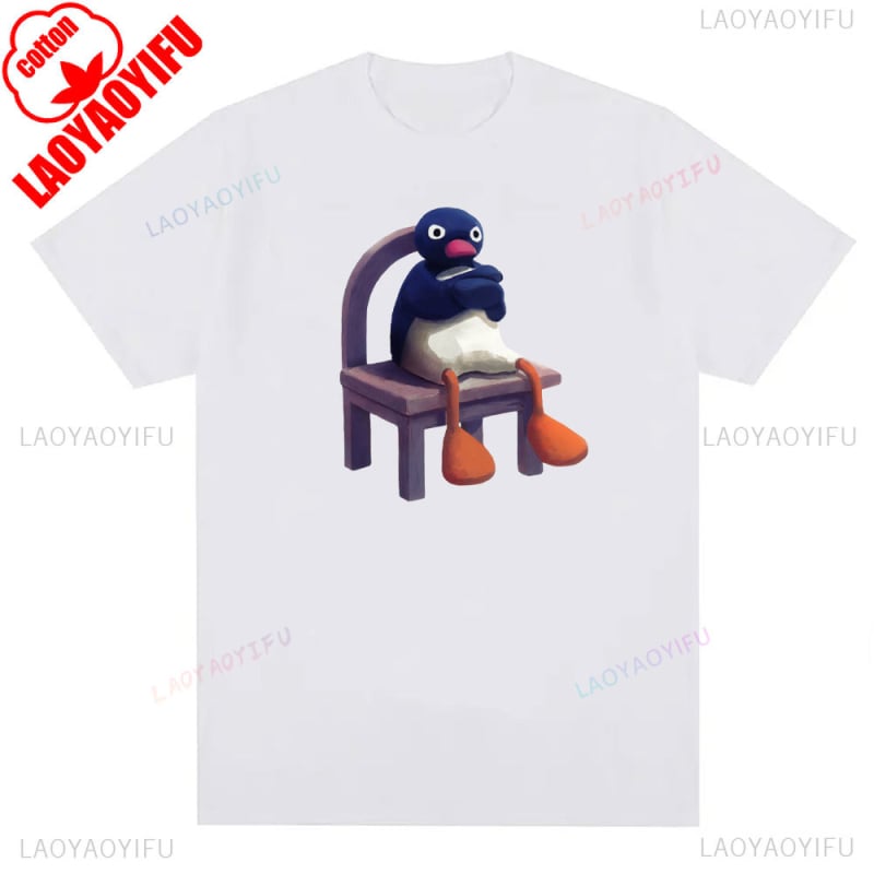 Tricou cu imprimeu pinguin din bumbac, unisex, mâneci scurte, respirabil, 180–250 g/m², 71–80% bumbac, vară 2024