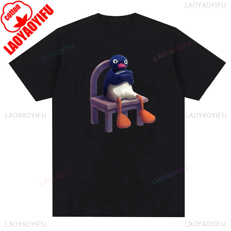 Tricou cu imprimeu pinguin din bumbac, unisex, mâneci scurte, respirabil, 180–250 g/m², 71–80% bumbac, vară 2024
