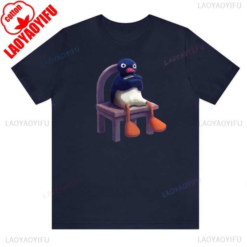 Tricou cu imprimeu pinguin din bumbac, unisex, mâneci scurte, respirabil, 180–250 g/m², 71–80% bumbac, vară 2024