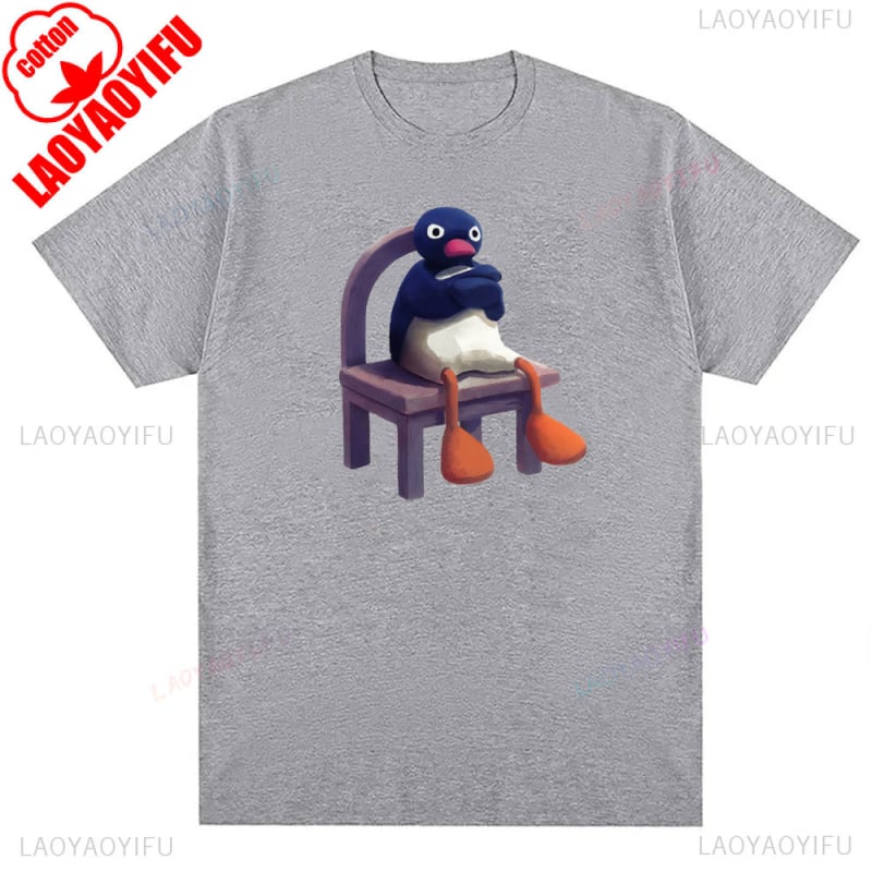Tricou cu imprimeu pinguin din bumbac, unisex, mâneci scurte, respirabil, 180–250 g/m², 71–80% bumbac, vară 2024
