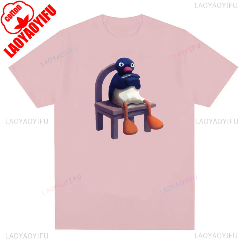 Tricou cu imprimeu pinguin din bumbac, unisex, mâneci scurte, respirabil, 180–250 g/m², 71–80% bumbac, vară 2024