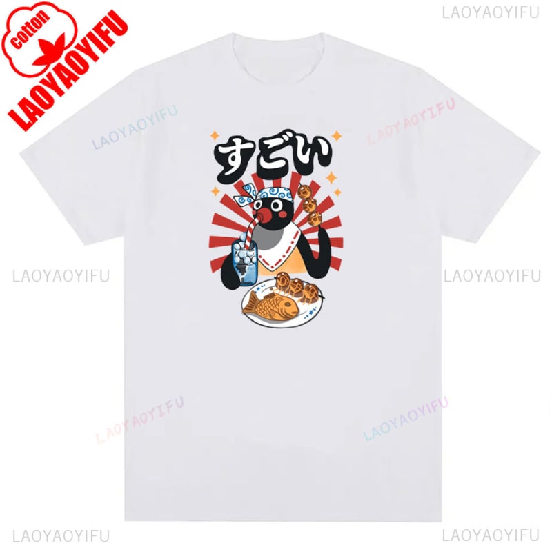 Tricou cu imprimeu pinguin din bumbac, unisex, mâneci scurte, respirabil, 180–250 g/m², 71–80% bumbac, vară 2024