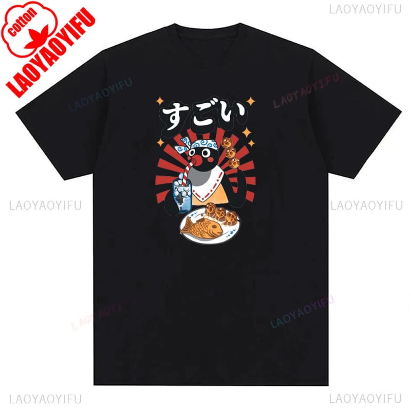 Tricou cu imprimeu pinguin din bumbac, unisex, mâneci scurte, respirabil, 180–250 g/m², 71–80% bumbac, vară 2024