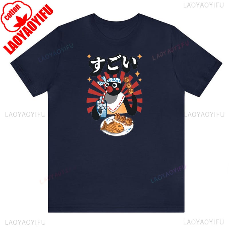 Tricou cu imprimeu pinguin din bumbac, unisex, mâneci scurte, respirabil, 180–250 g/m², 71–80% bumbac, vară 2024