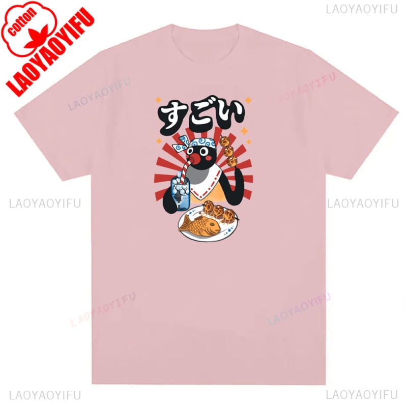 Tricou cu imprimeu pinguin din bumbac, unisex, mâneci scurte, respirabil, 180–250 g/m², 71–80% bumbac, vară 2024