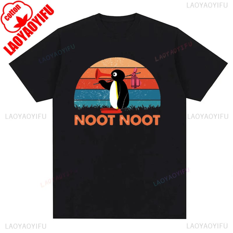 Tricou cu imprimeu pinguin din bumbac, unisex, mâneci scurte, respirabil, 180–250 g/m², 71–80% bumbac, vară 2024